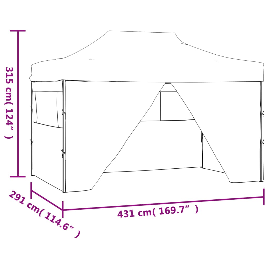 Cort pliabil pop-up cu 4 pereți laterali, alb crem, 3x4,5 m