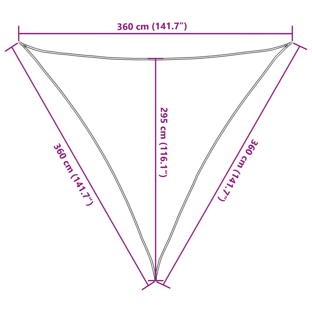 Pânză parasolar din HDPE triunghiulară 3,6x3,6x3,6 m, alb