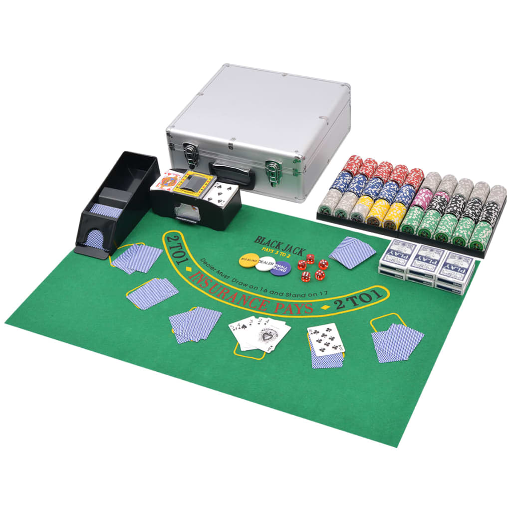 Set de poker/blackjack cu 600 de jetoane cu laser din aluminiu