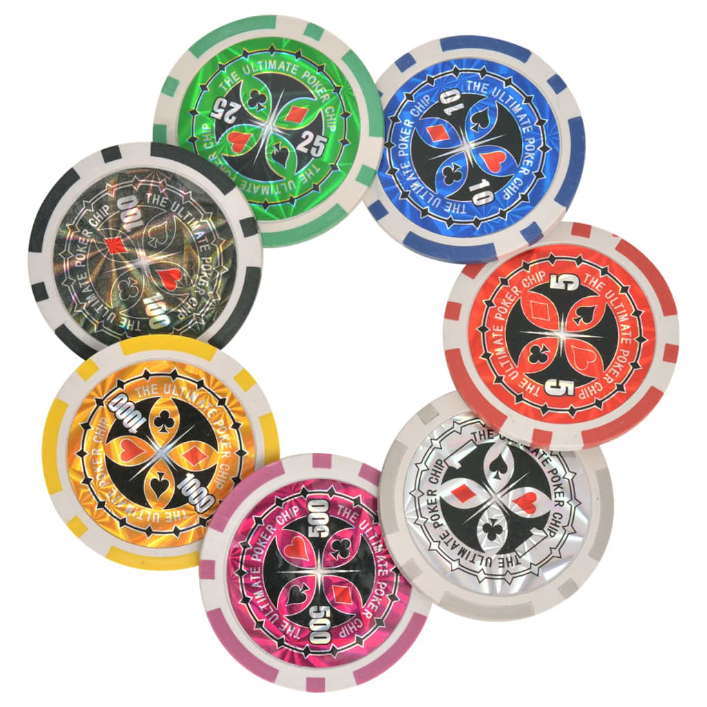 Set de poker/blackjack cu 600 de jetoane cu laser din aluminiu