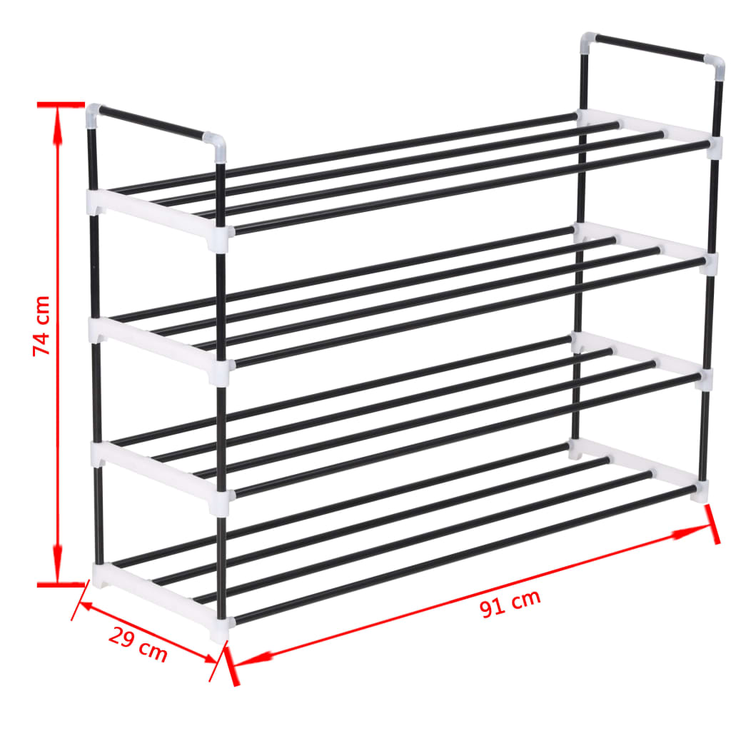 Raft încălțăminte cu 4 etajere din metal și plastic, Negru