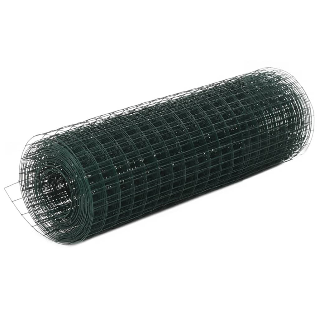 Plasă de sârmă găini, verde, 10 x 0,5 m, oțel cu înveliș PVC