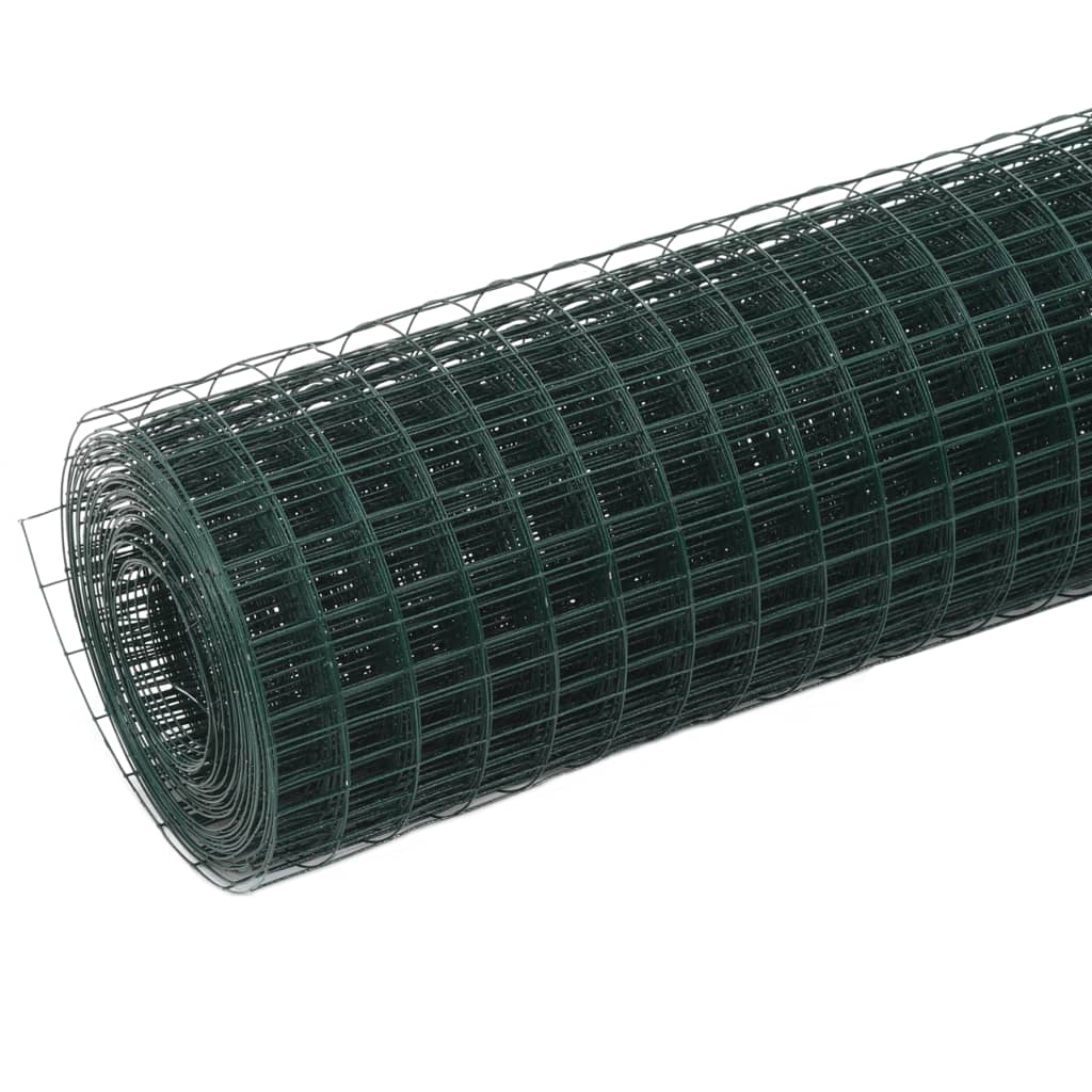 Plasă de sârmă găini, verde, 10 x 0,5 m, oțel cu înveliș PVC