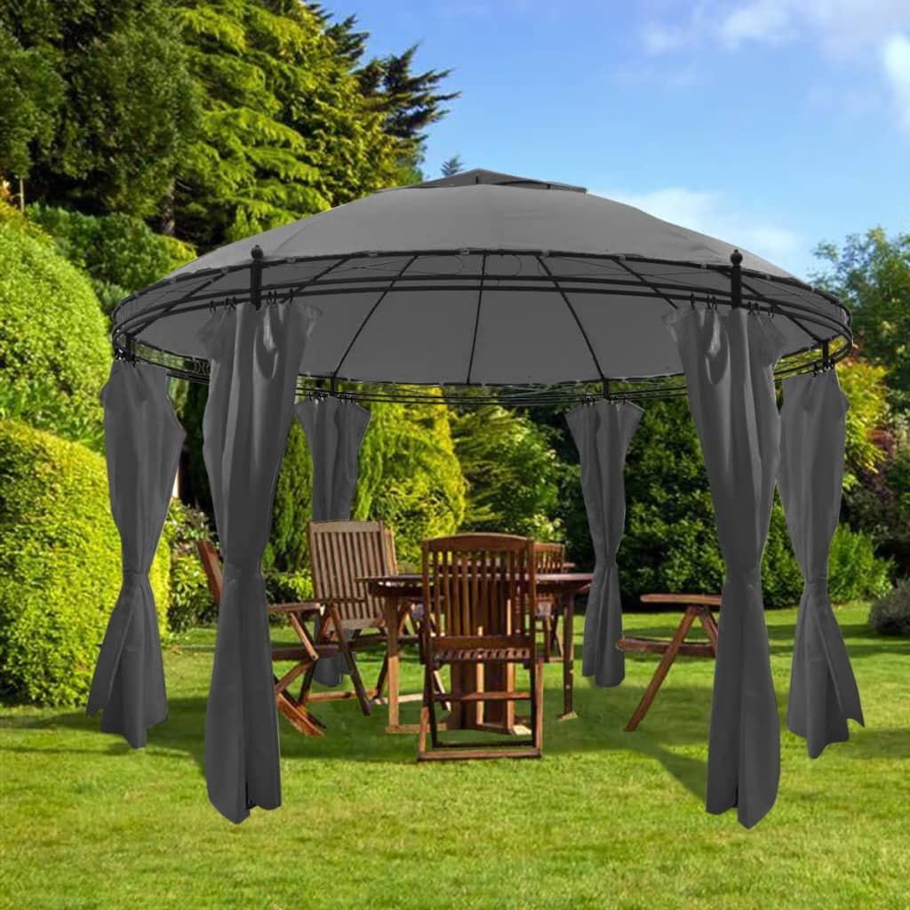 Pavilion cu perdele, antracit, 3,5 x 2,7 m, rotund