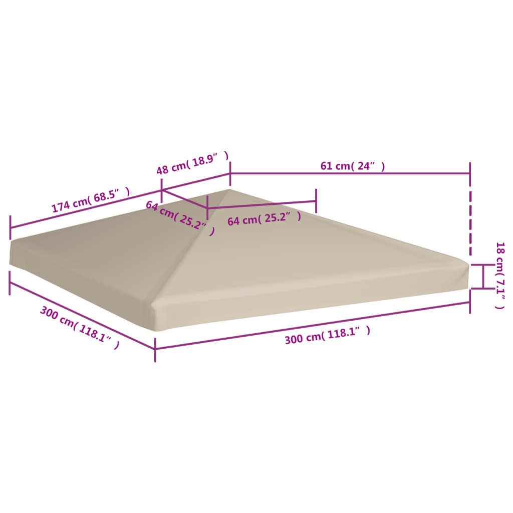 Acoperiș de pavilion, bej, 3 x 3 m, 310 g/m²