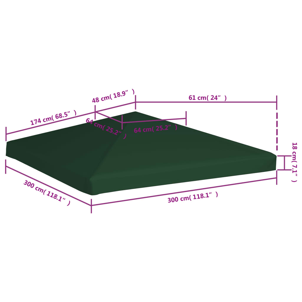 Acoperiș de pavilion, 310 g/m², verde, 3 x 3 m