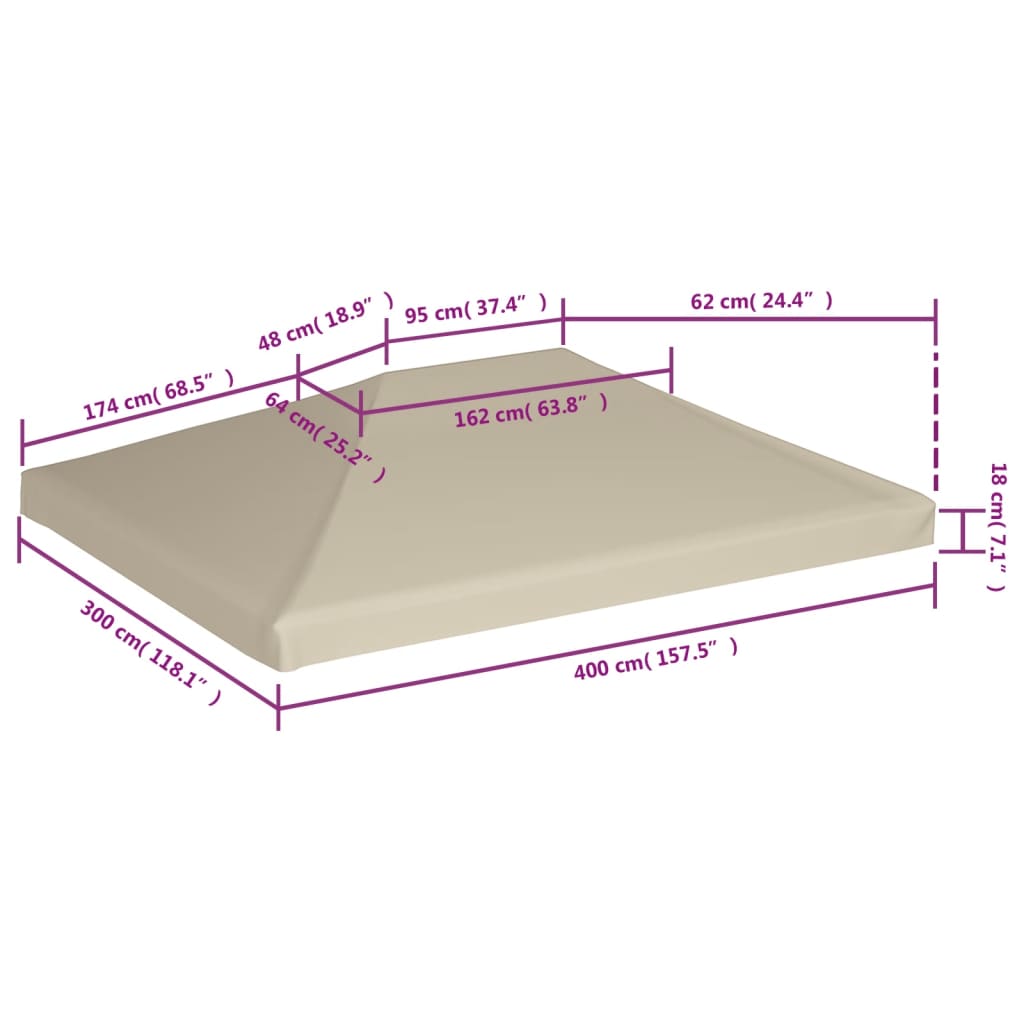 Acoperiș de pavilion, bej, 4 x 3 m, 310 g/m²