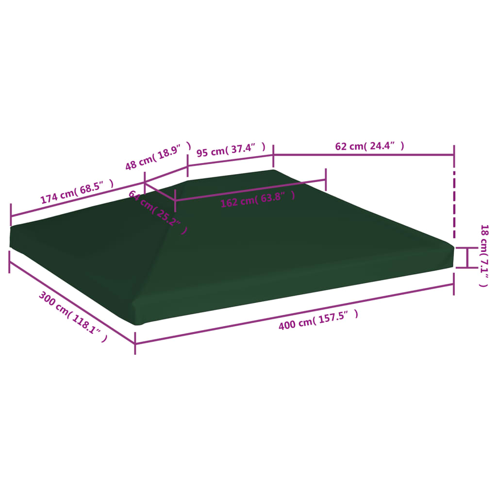 Acoperiș de pavilion, 310 g/m², verde, 4 x 3 m