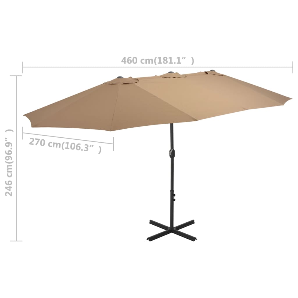 Umbrelă soare exterior cu stâlp aluminiu gri taupe 460x270 cm