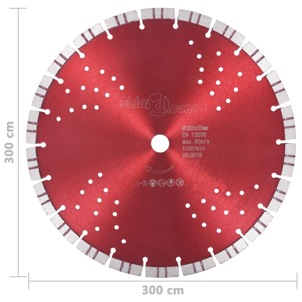 Disc diamantat de tăiere cu segmente turbo și găuri oțel 300 mm