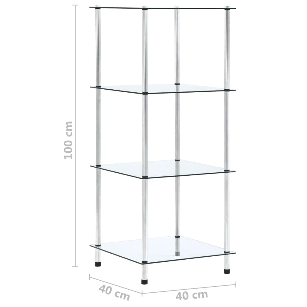 Raft cu 4 niveluri transparent, 40x40x100 cm, sticlă securizată