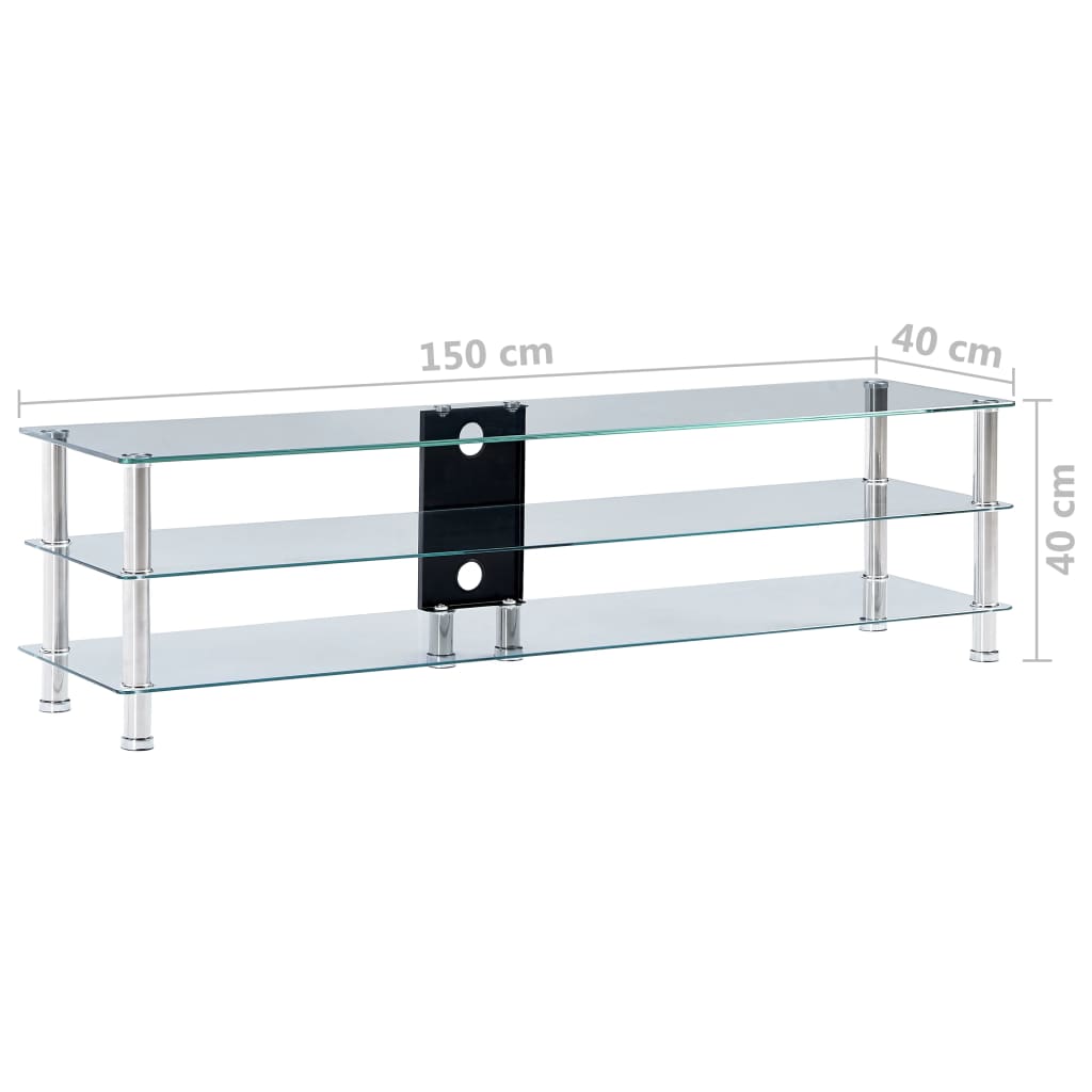 Stativ TV, transparent, 150x40x40 cm, sticlă securizată