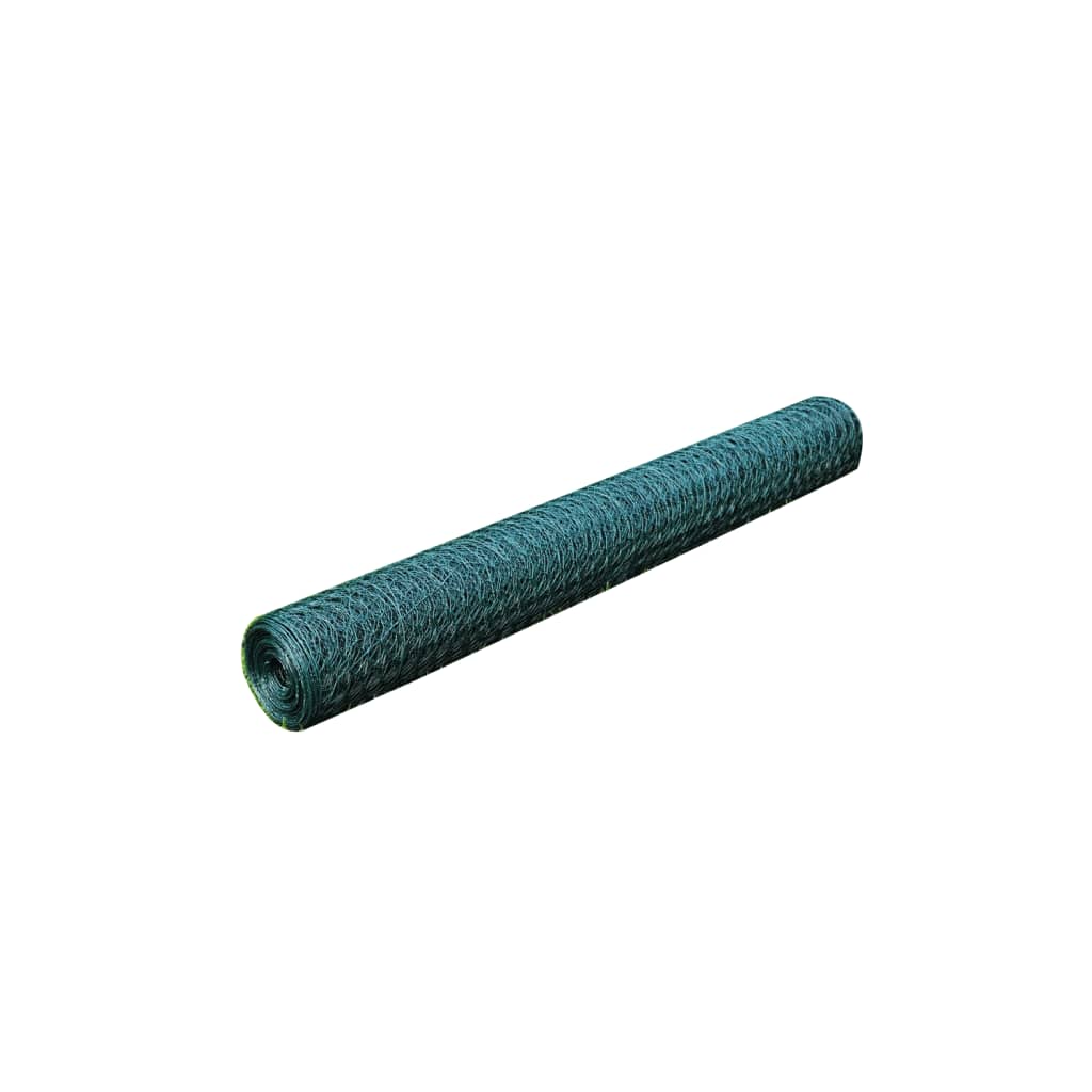 Plasă de sârmă găini, verde, 25 x 0,5 m, cu înveliș PVC