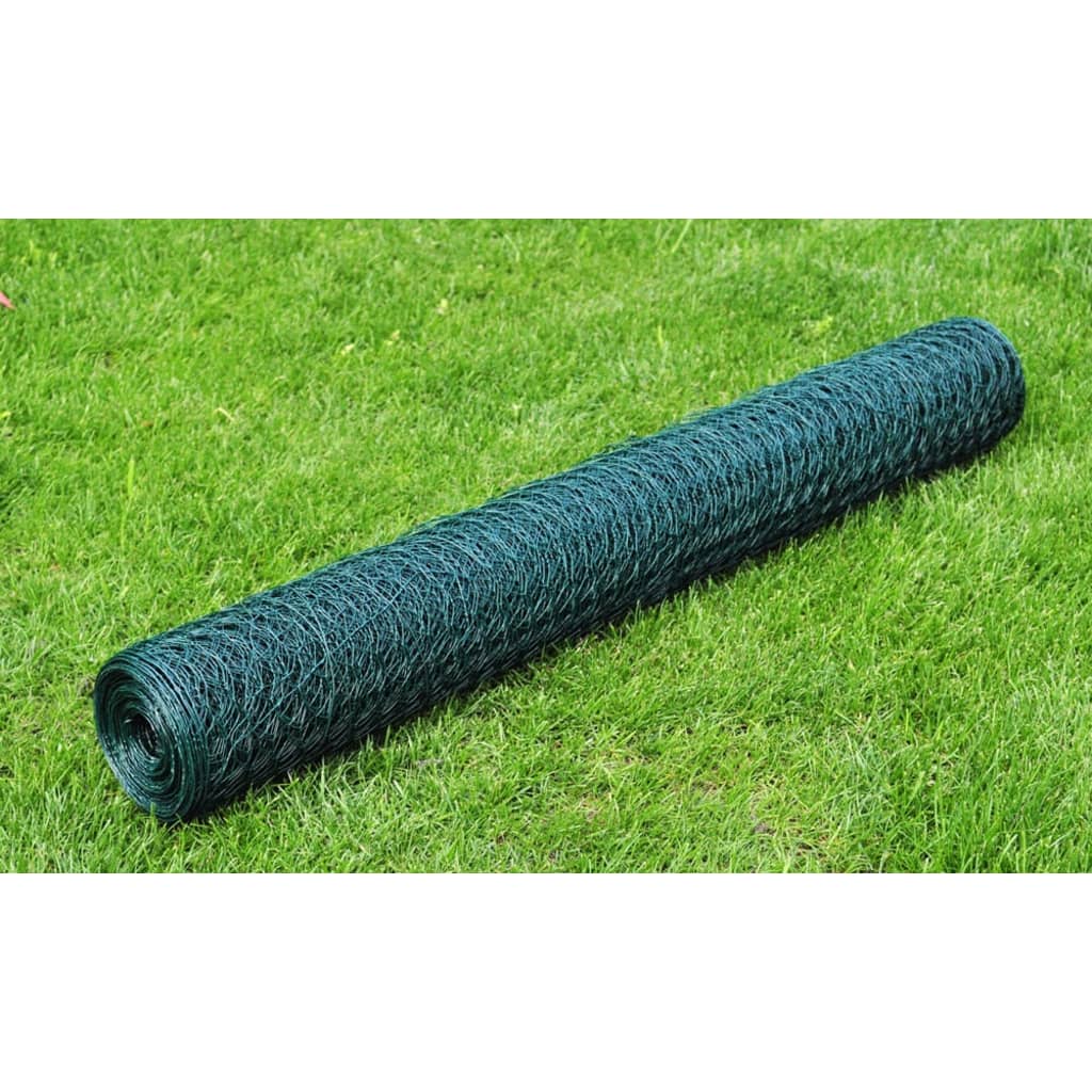 Plasă de sârmă găini, verde, 25 x 0,5 m, cu înveliș PVC