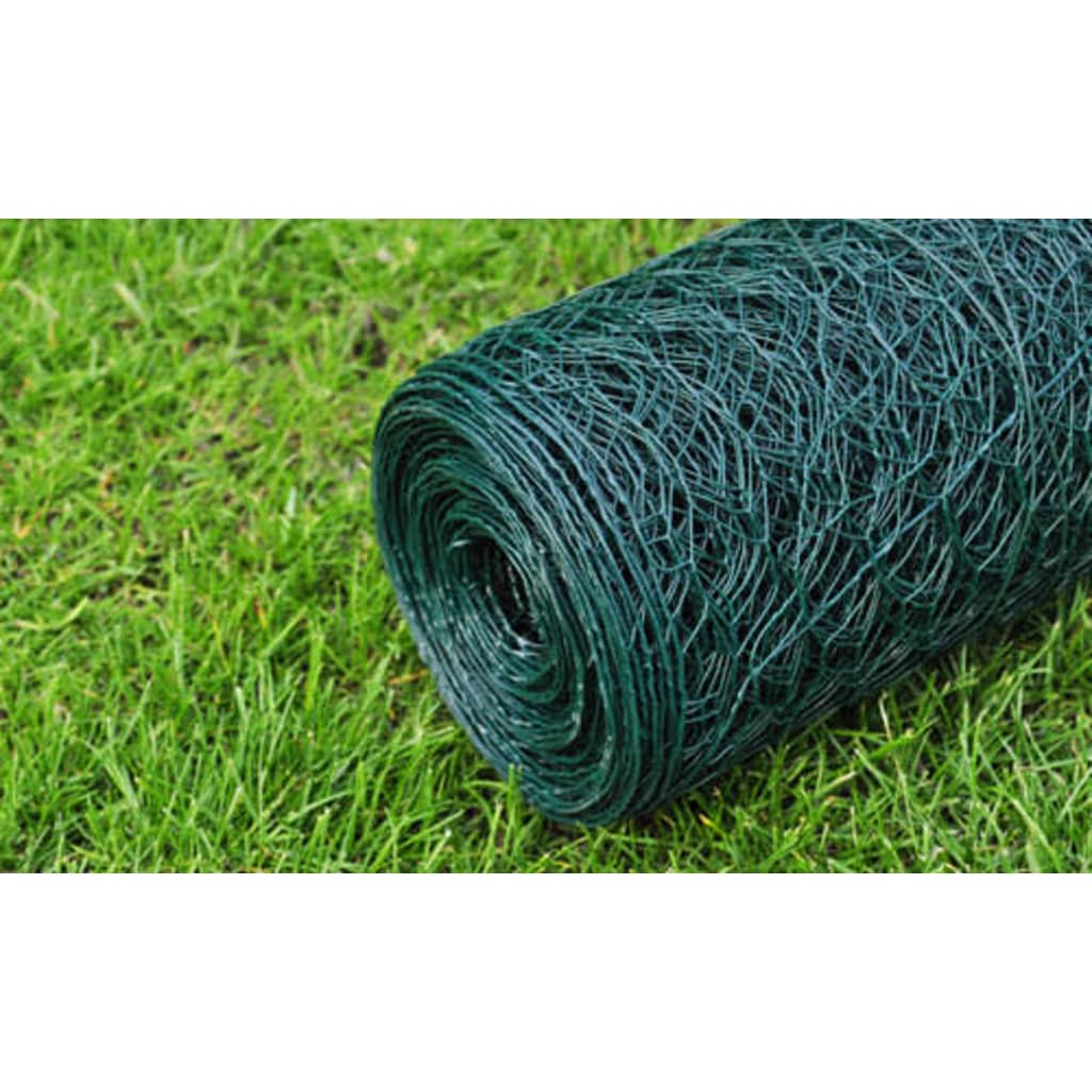 Plasă de sârmă găini, verde, 25 x 0,5 m, cu înveliș PVC