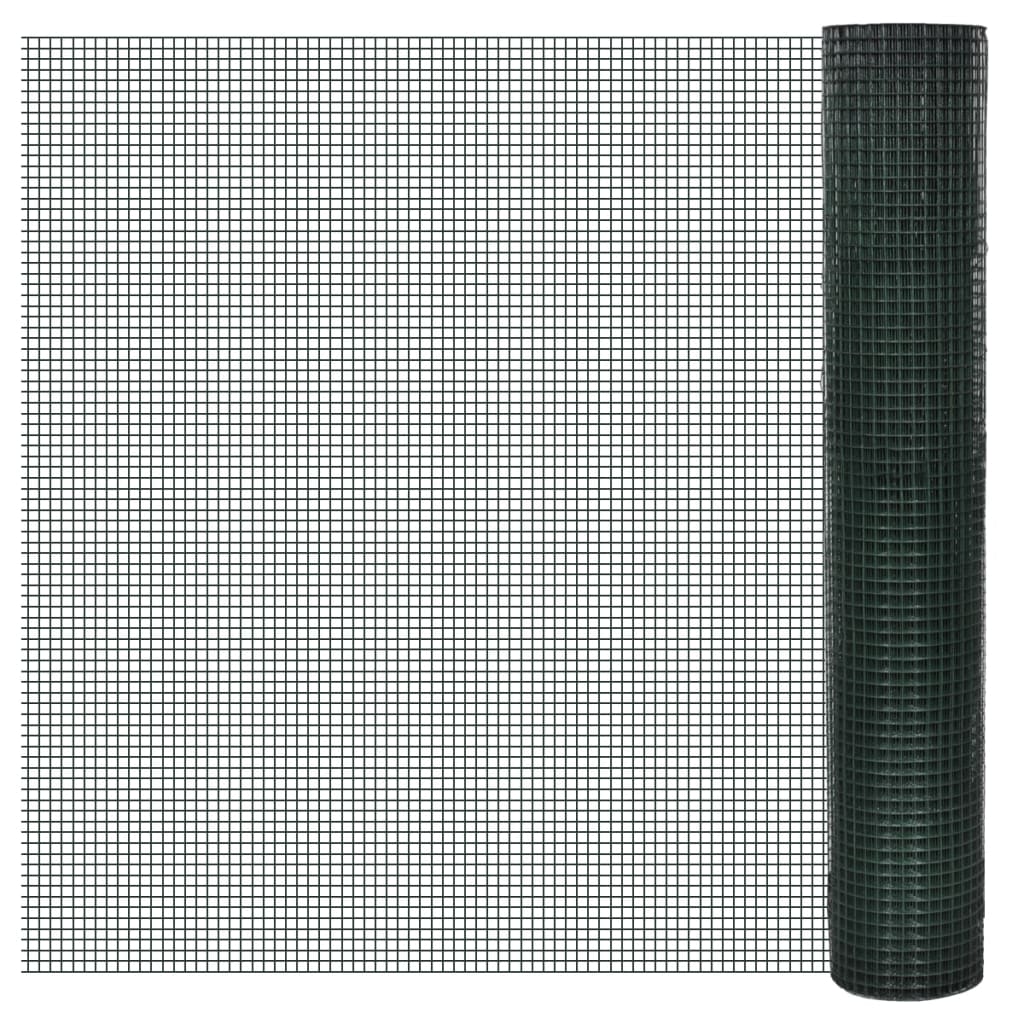 Plasă de sârmă găini, verde, 10 x 1 m, oțel galvanizat cu PVC