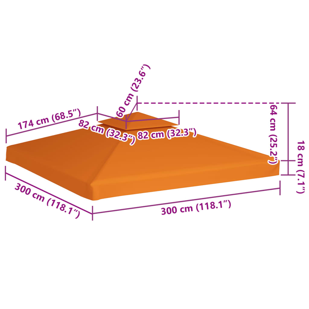 Copertină rezervă acoperiș pavilion portocaliu 3x3 m 310 g/m²