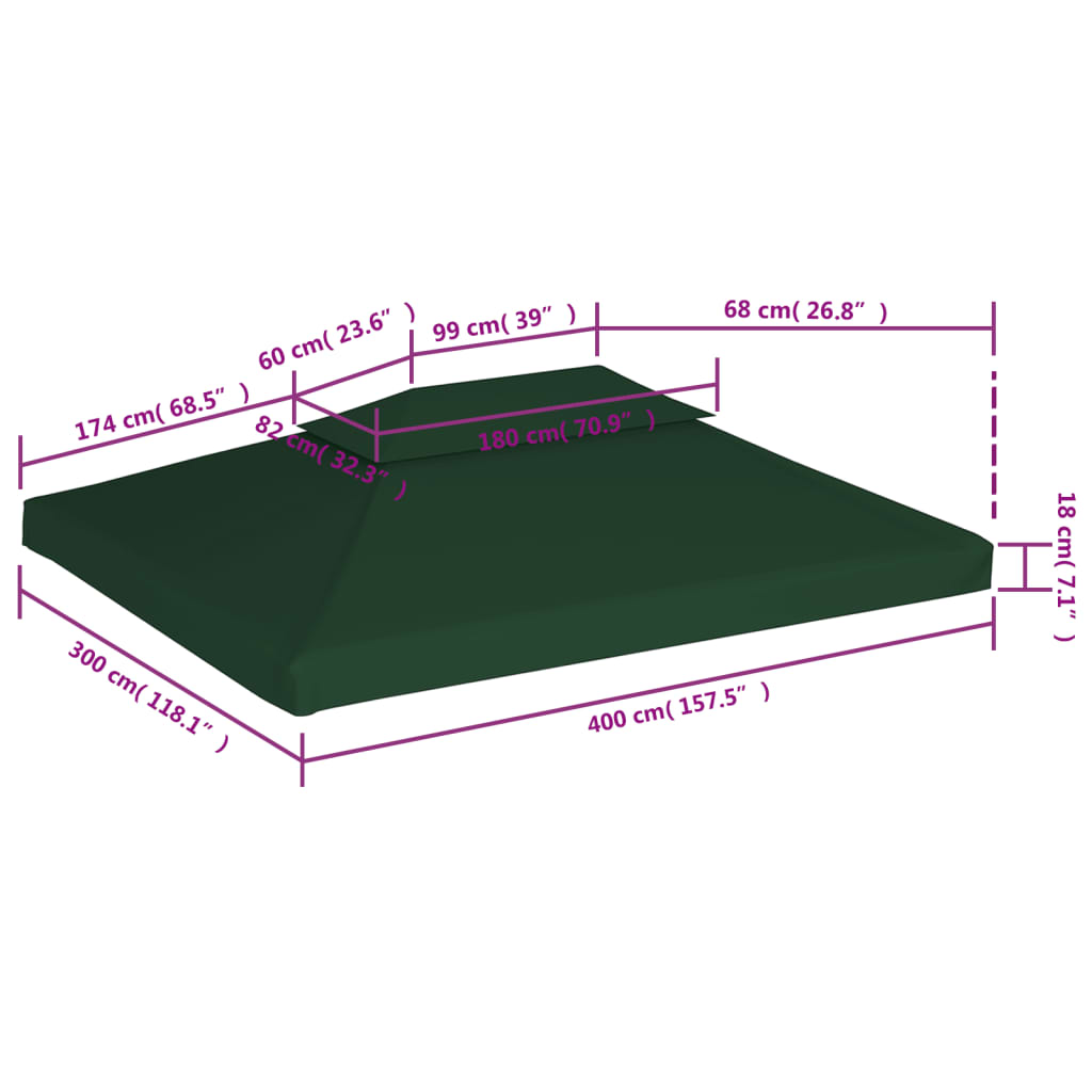 Copertină de rezervă acoperiș pavilion, verde, 3x4 m, 310 g/m²