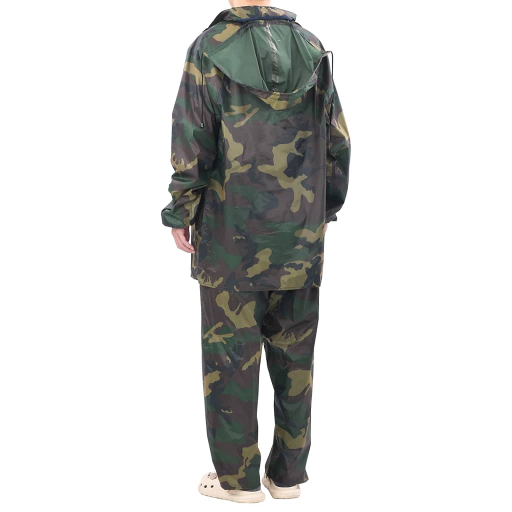 Costum de ploaie, 2 piese, imprimeu camuflaj, cu glugă, M