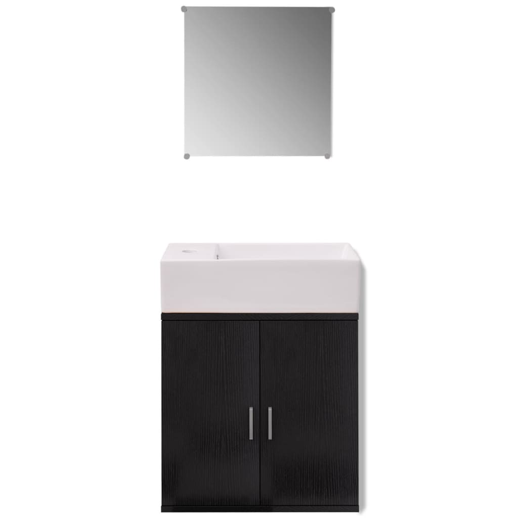 Set mobilier baie format din 3 piese cu chiuvetă inclusă, Negru