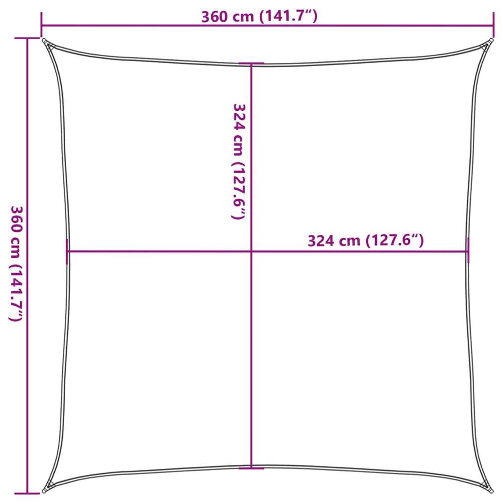 Pânză parasolar din HDPE pătrată, 3,6 x 3,6 x 3,6 m, crem