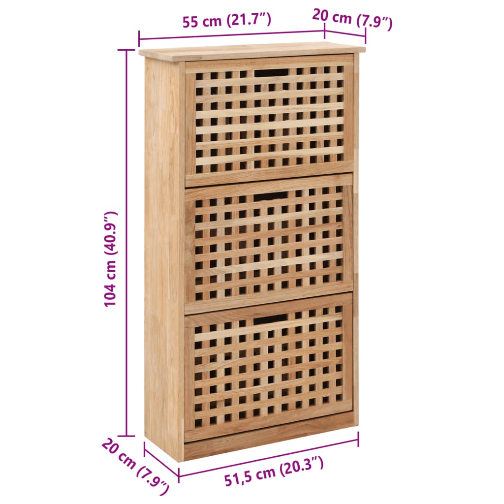 Dulap depozitare pantofi, 55 x 20 x 104 cm, lemn masiv de nuc