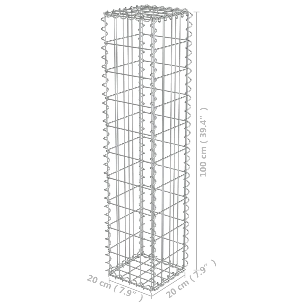 Perete gabion cu capace, 20x20x100 cm, oțel galvanizat