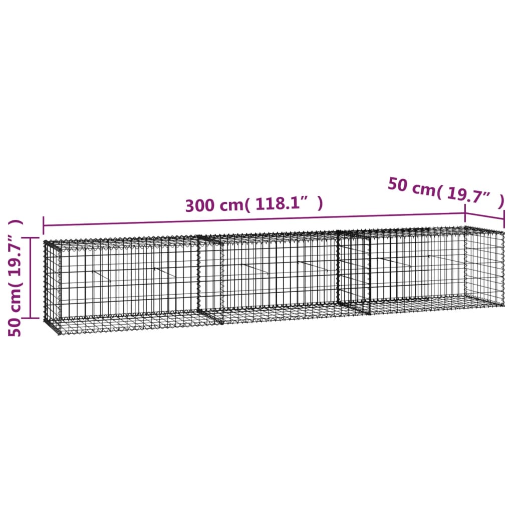 Perete gabion cu capace, 300 x 50 x 50 cm, oțel galvanizat