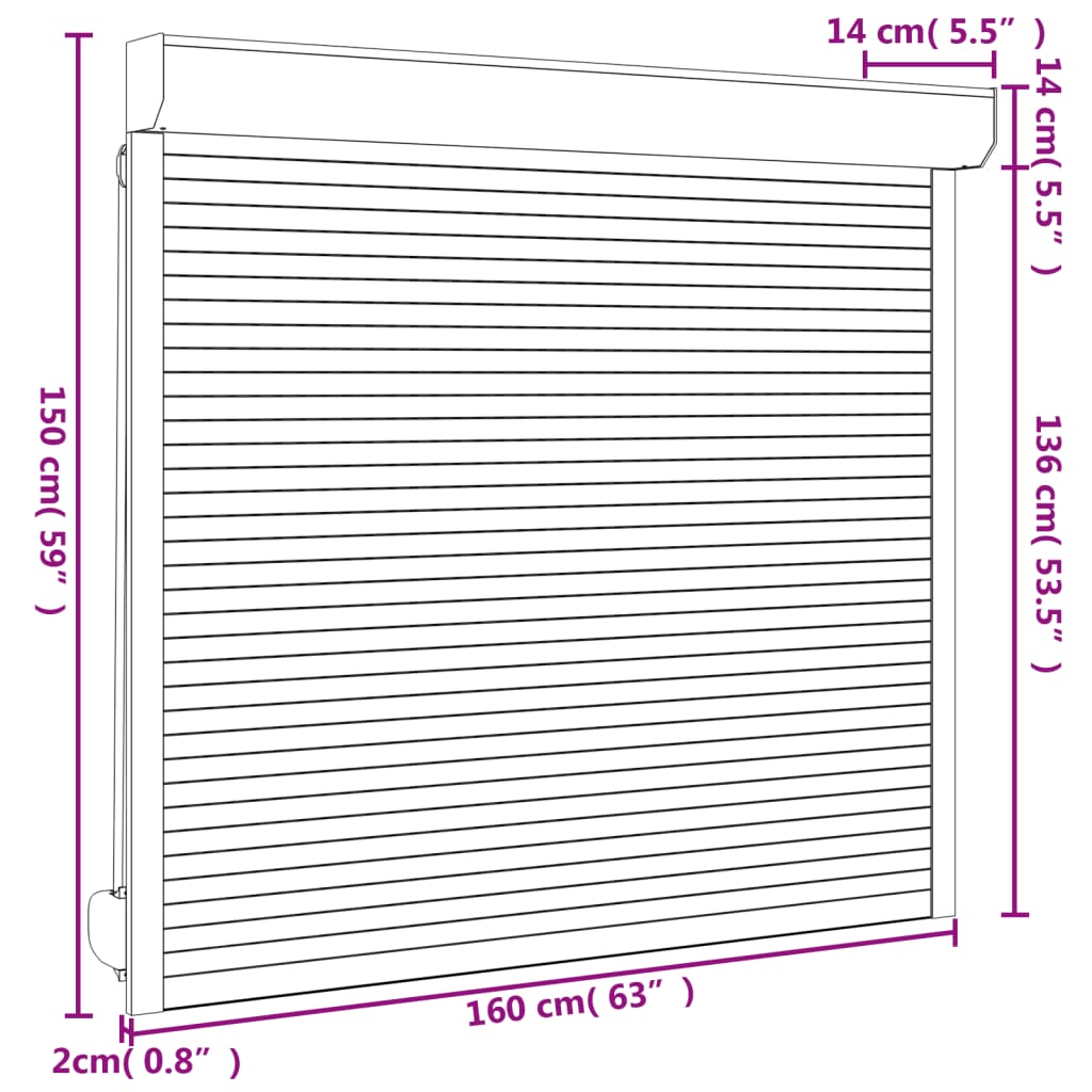 Oblon rulant, alb, 160 x 150 cm, aluminiu