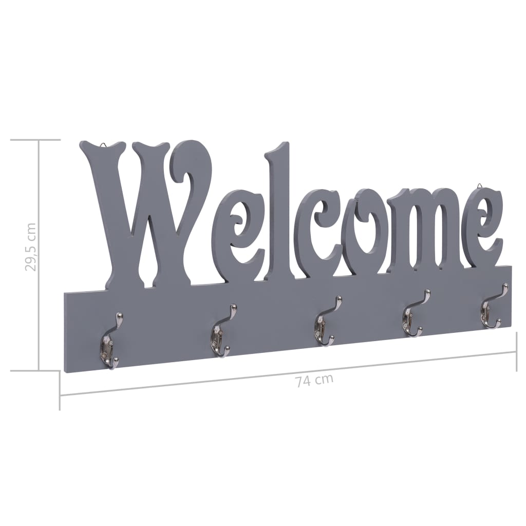 Cuier de perete WELCOME, gri, 74 x 29,5 cm