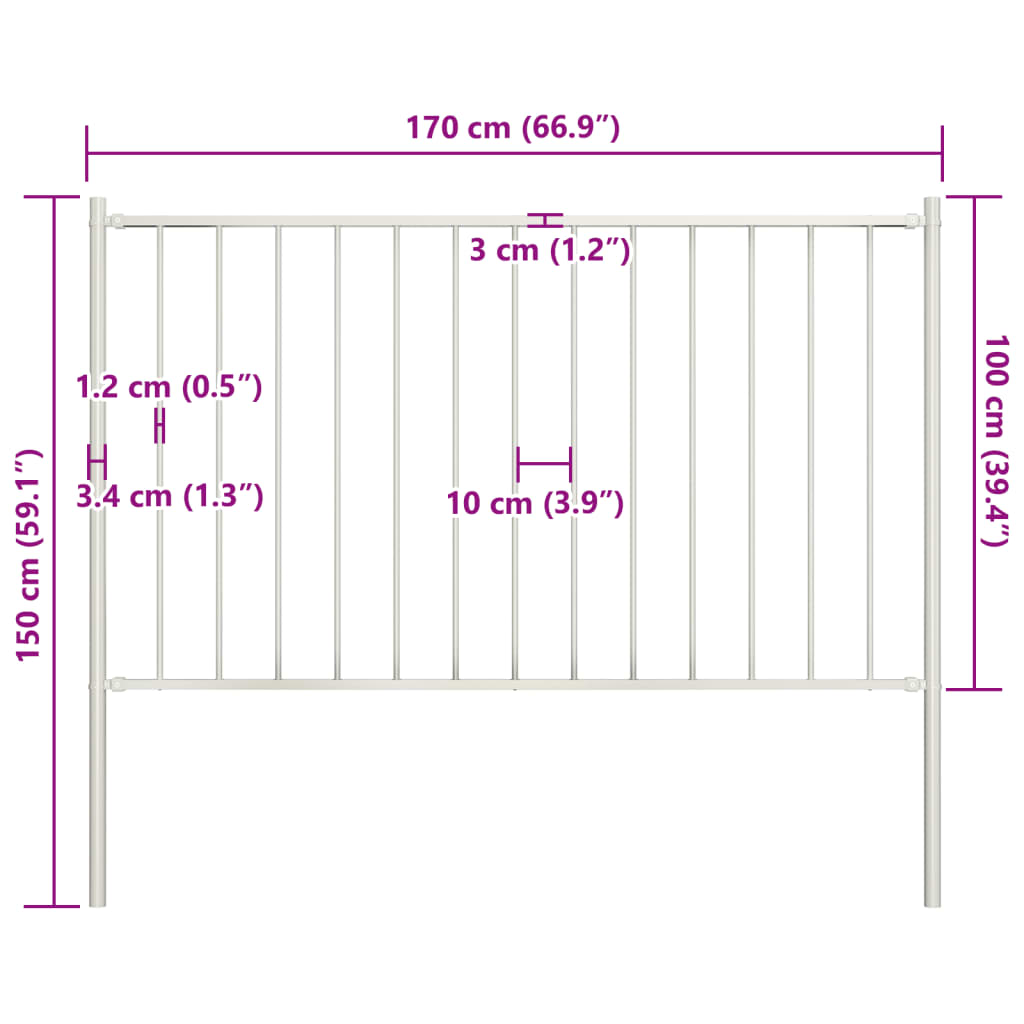 Panou de gard cu stâlpi alb 1,7x1 m oțel vopsit electrostatic