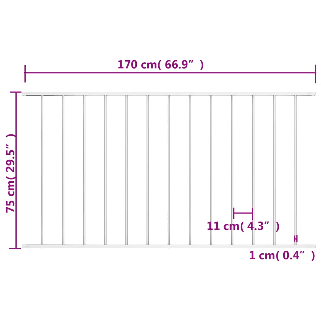 Panou de gard, alb, 1,7 x 0,75 m, oțel vopsit electrostatic