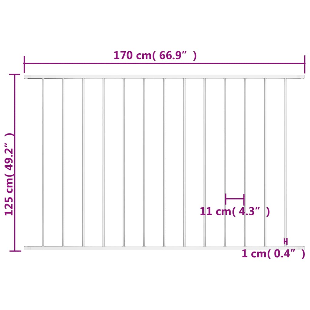 Panou de gard, alb, 1,7 x 1,25 m, oțel vopsit electrostatic