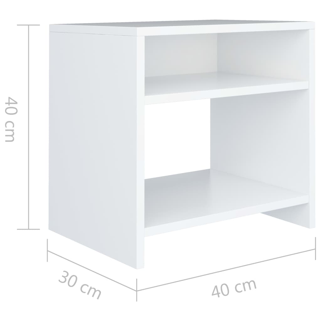 Noptiere, 2 buc., alb, 40x30x40 cm, lemn prelucrat