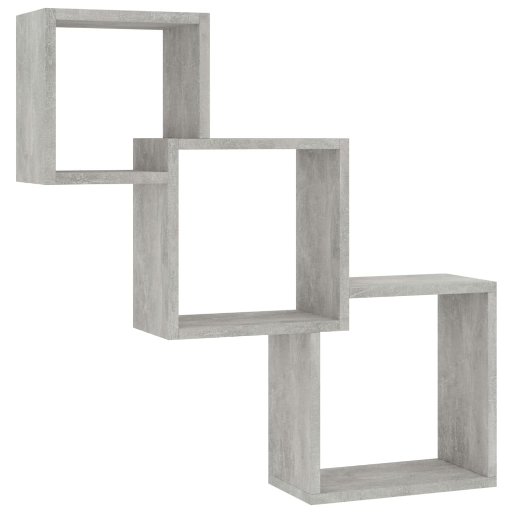 Rafturi de perete, cub, gri beton, 68x15x68 cm, lemn prelucrat