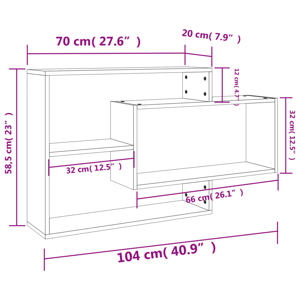 Rafturi de perete, gri beton, 104x20x58,5 cm, lemn prelucrat