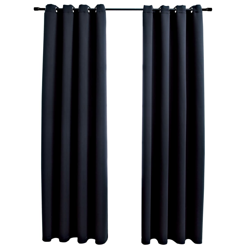 Draperii opace cu inele metalice, 2 buc., negru, 140 x 225 cm