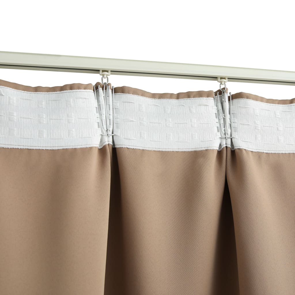 Draperii opace cu cârlige, 2 buc., gri taupe, 140 x 225 cm