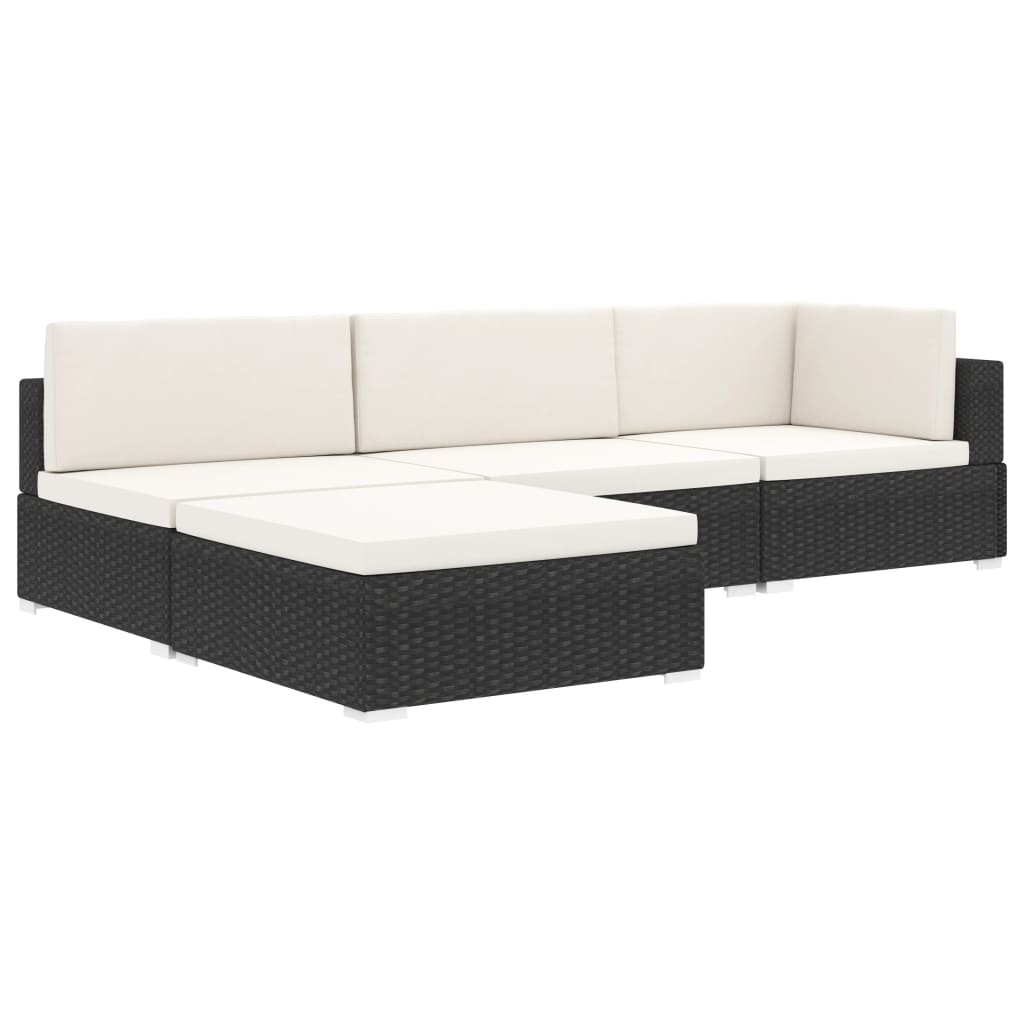 Taburet modular, 1 buc., negru, poliratan, cu pernă