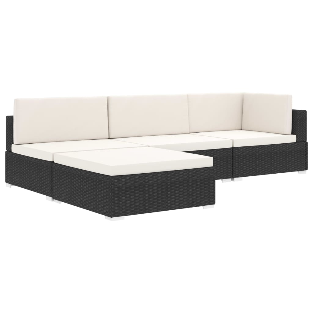 Taburet modular, 1 buc., cu pernă, negru, poliratan