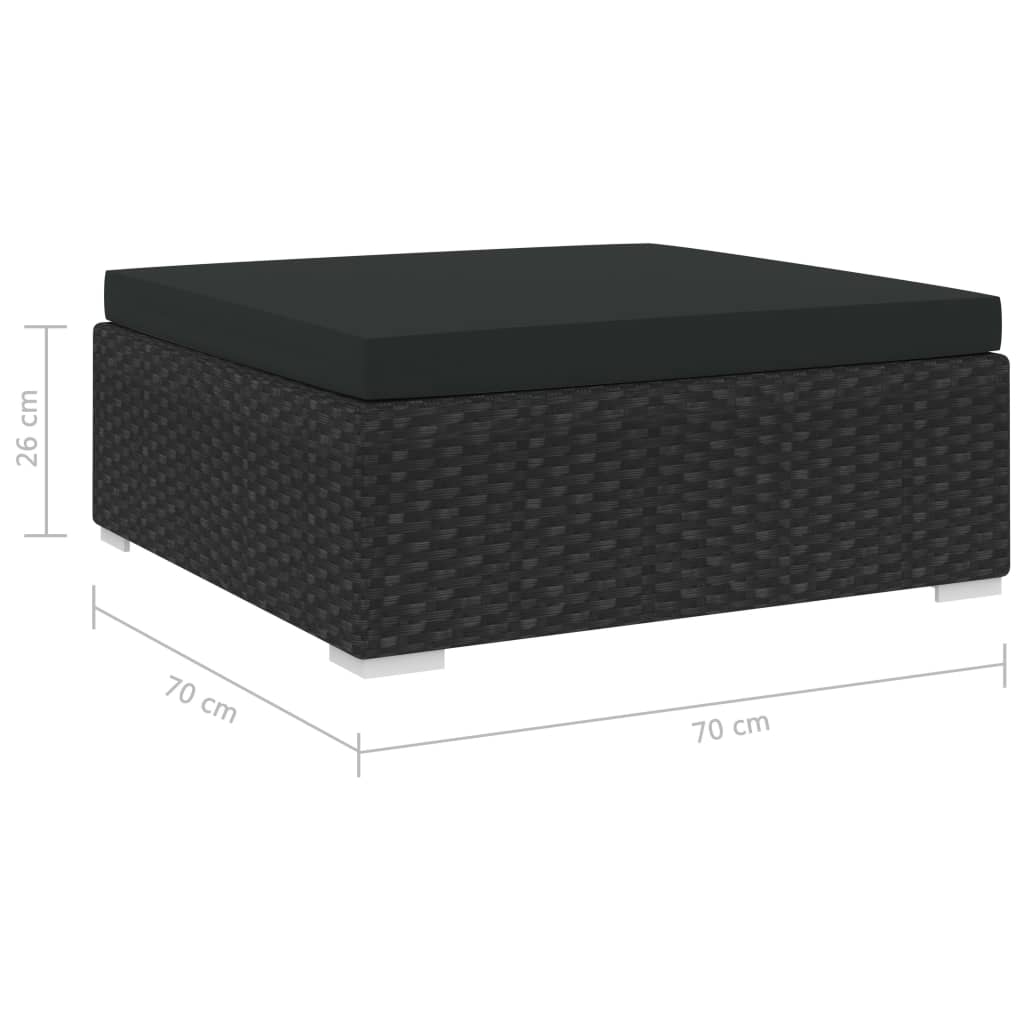 Taburet modular, 1 buc., cu pernă, negru, poliratan