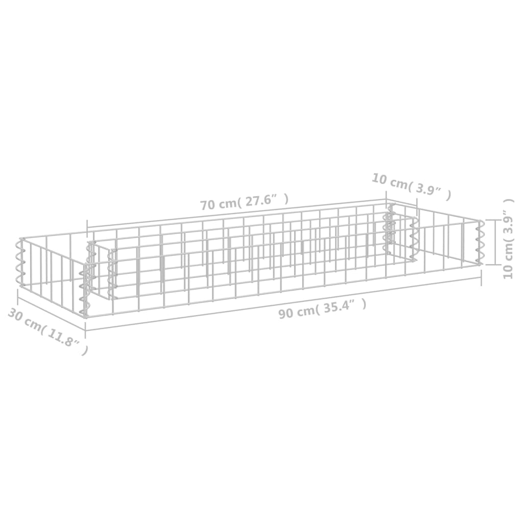 Strat înălțat gabion, 90 x 30 x 10 cm, oțel galvanizat