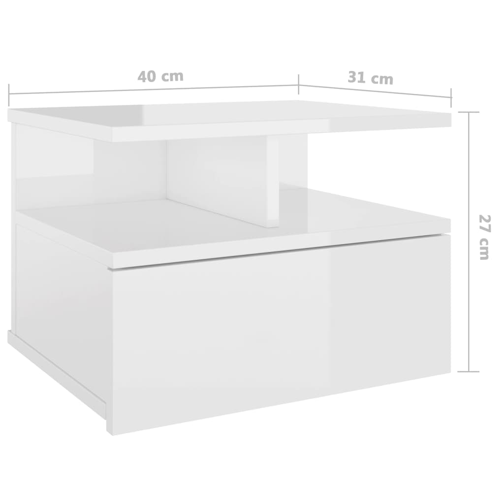 Noptieră suspendată alb extralucios 40x31x27 cm lemn prelucrat