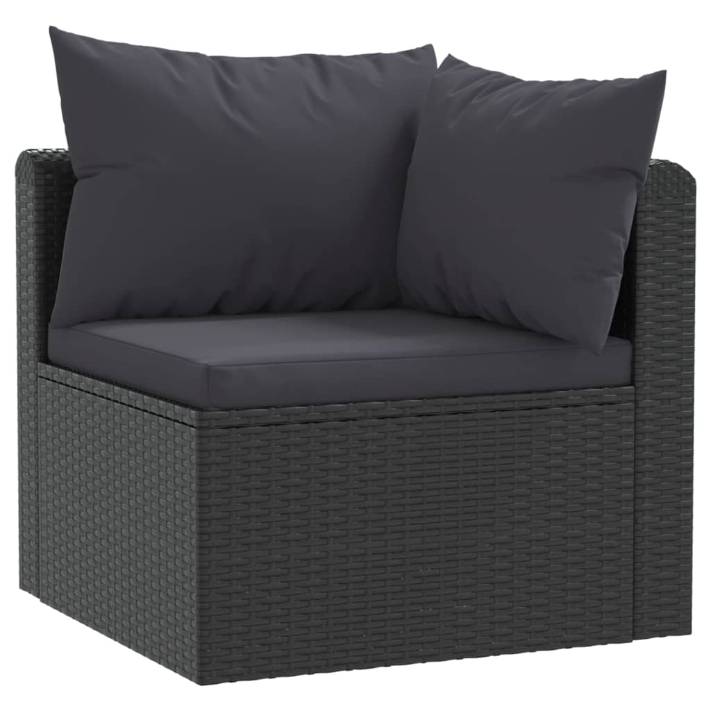 Set mobilier de grădină cu perne, 7 piese, negru, poliratan