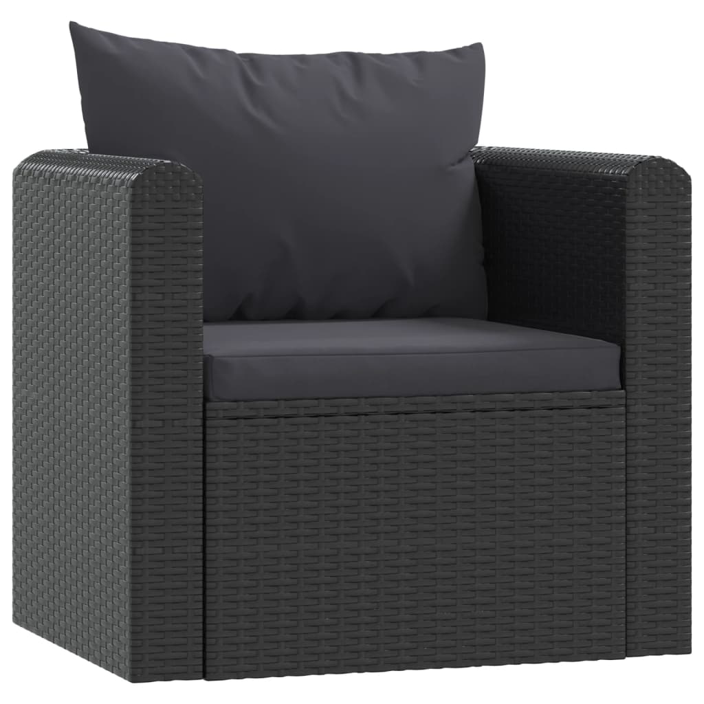 Set mobilier de grădină cu perne, 7 piese, negru, poliratan