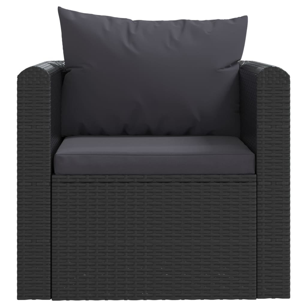 Set mobilier de grădină cu perne, 7 piese, negru, poliratan