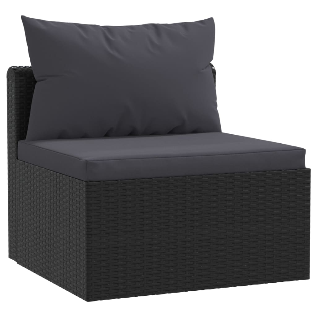 Set mobilier de grădină cu perne, 7 piese, negru, poliratan