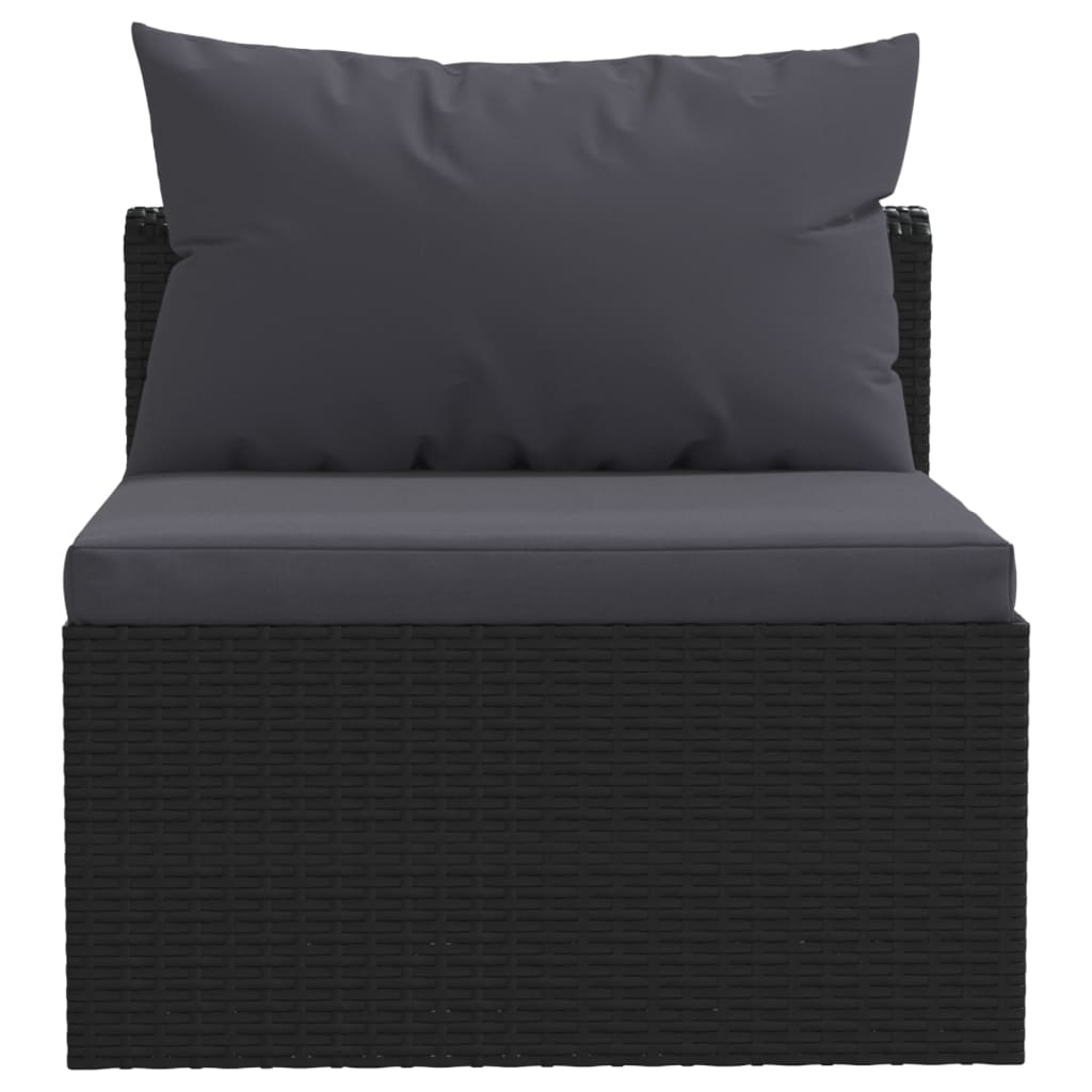 Set mobilier de grădină cu perne, 7 piese, negru, poliratan