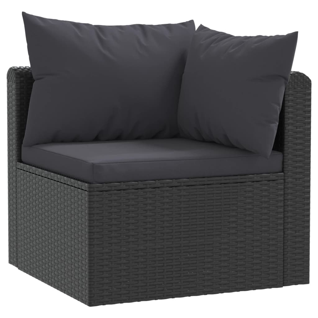 Set mobilier de grădină cu perne, 5 piese, negru, poliratan