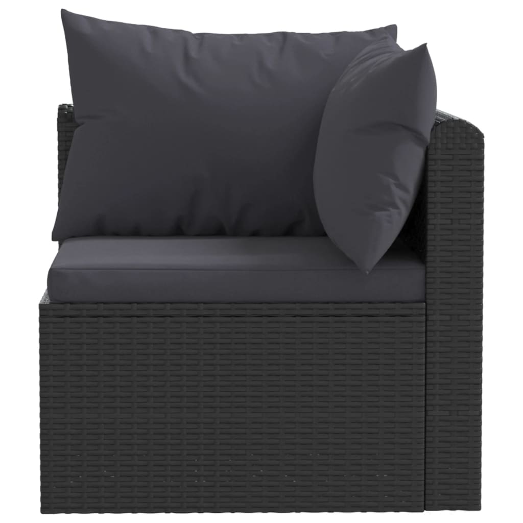 Set mobilier de grădină cu perne, 5 piese, negru, poliratan